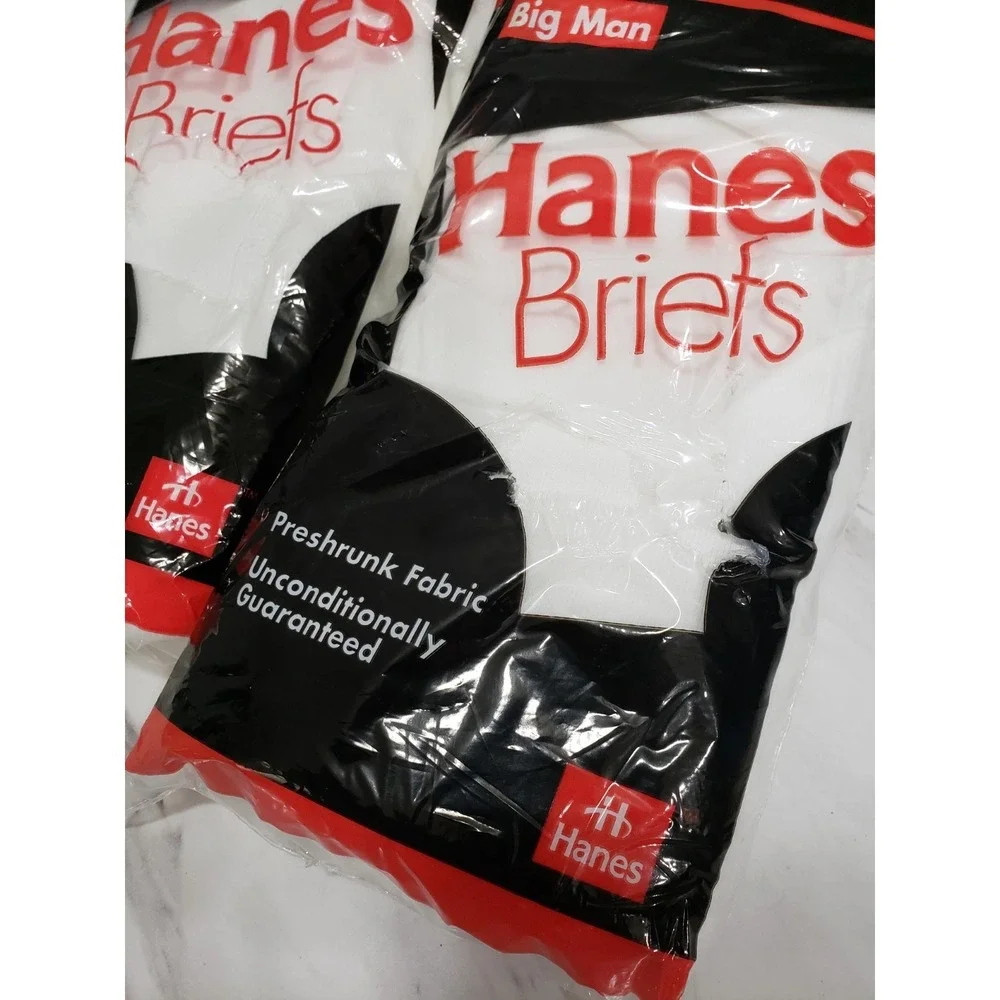 9 PAIR VTG 1990 Hanes Underwear Big Man Briefs Men 3XL 50-52 Deadstock White NOS